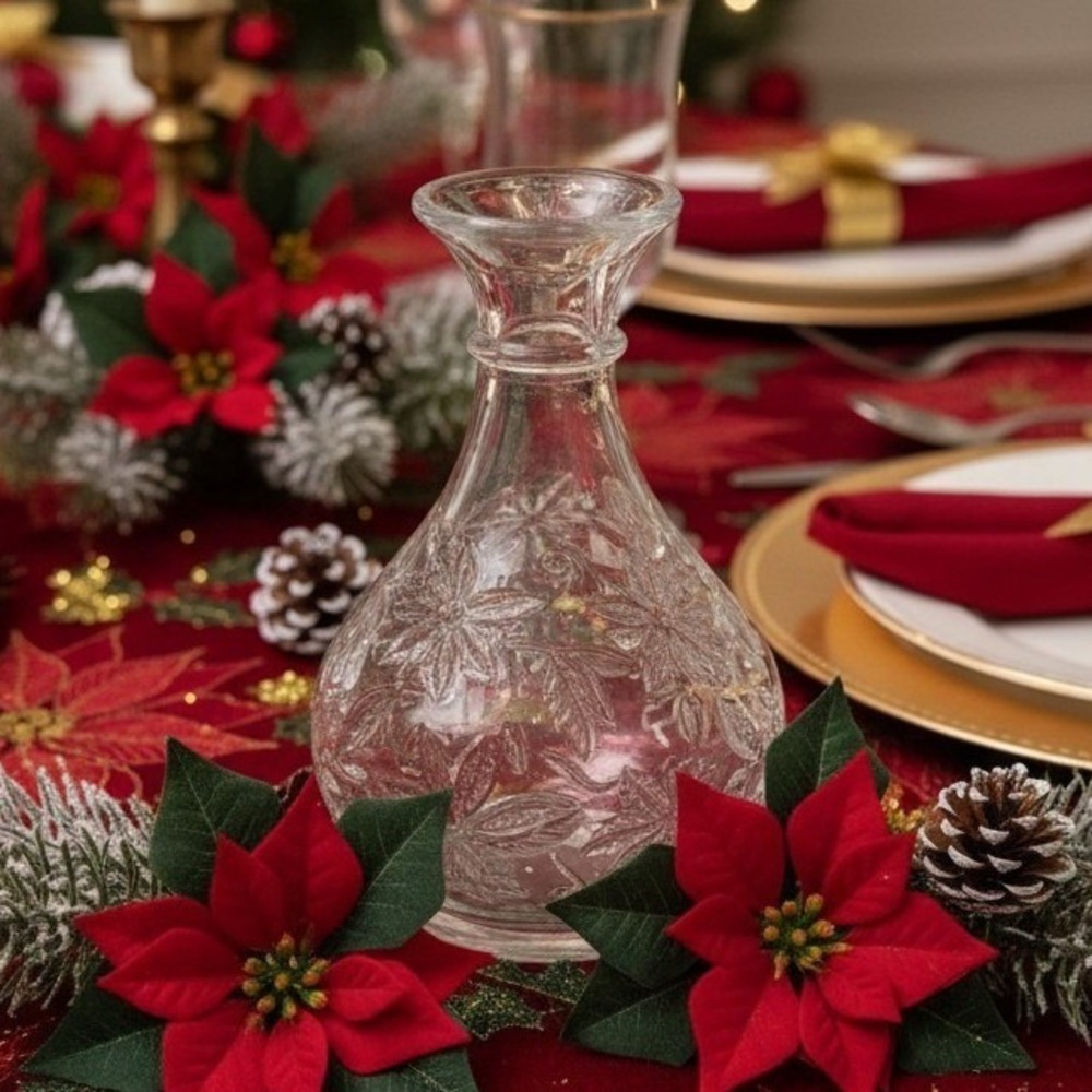 Princess House Fantasia Bud Vase,‎ Etched Poinsettia Crystal, Floral Centerpiece